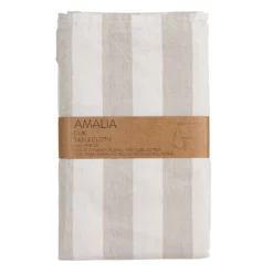 Fondaco Bordsduk|Amalia beige randig bordsduk i återvunnet material 140x300cm