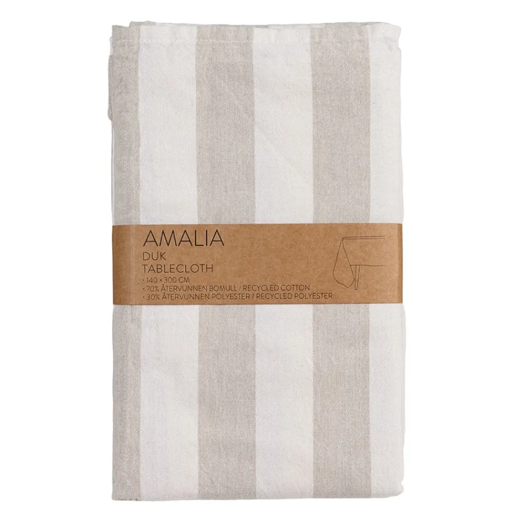 Fondaco Bordsduk|Amalia beige randig bordsduk i återvunnet material 140x300cm