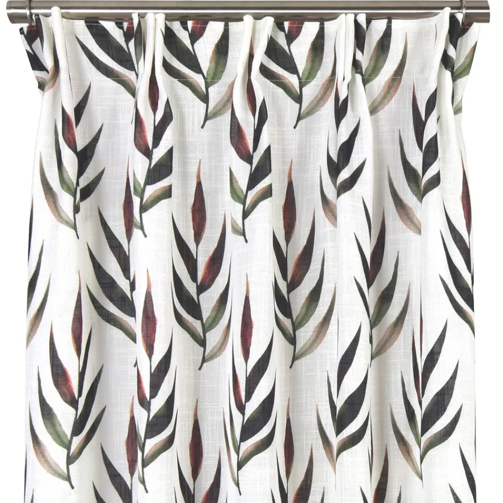 Nordisk Textil Gardiner Mönstrade|Amaya gardin - Stilrent bladmotiv i grönt och rött