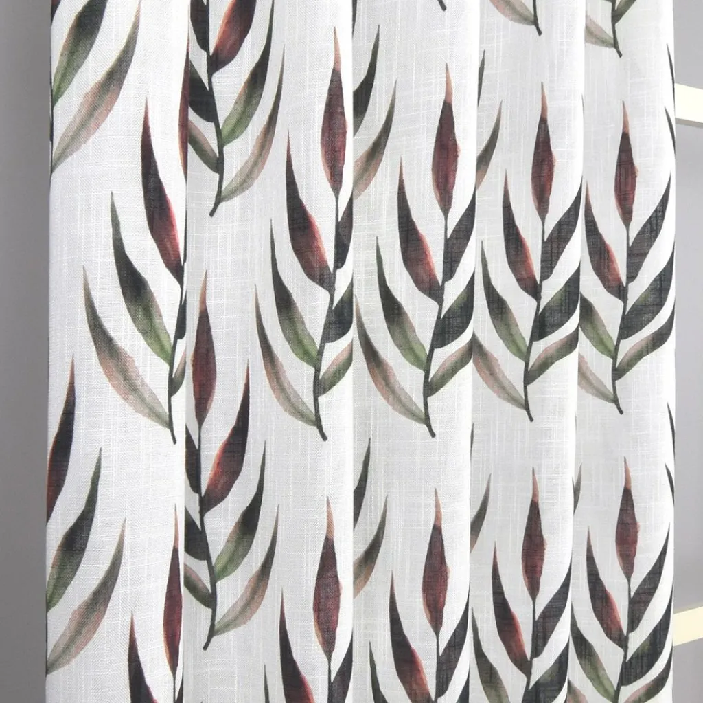 Nordisk Textil Gardiner Mönstrade|Amaya gardin - Stilrent bladmotiv i grönt och rött