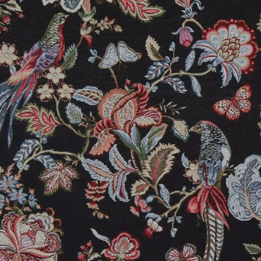 Nordisk Textil Blommiga Möbeltyger|Mönstrade Möbeltyger|Bailey svart gobeläng