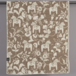 Arvidssons textil Babyfiltar|Ullplädar|Barnfilt Leksand beige 65x95cm med dalahästar och kurbits