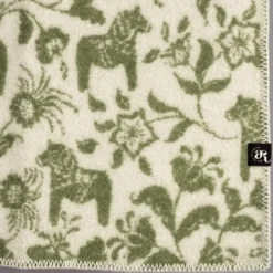 Arvidssons textil Babyfiltar|Ullplädar|Barnfilt Leksand grön 65x95cm med dalahästar och kurbits