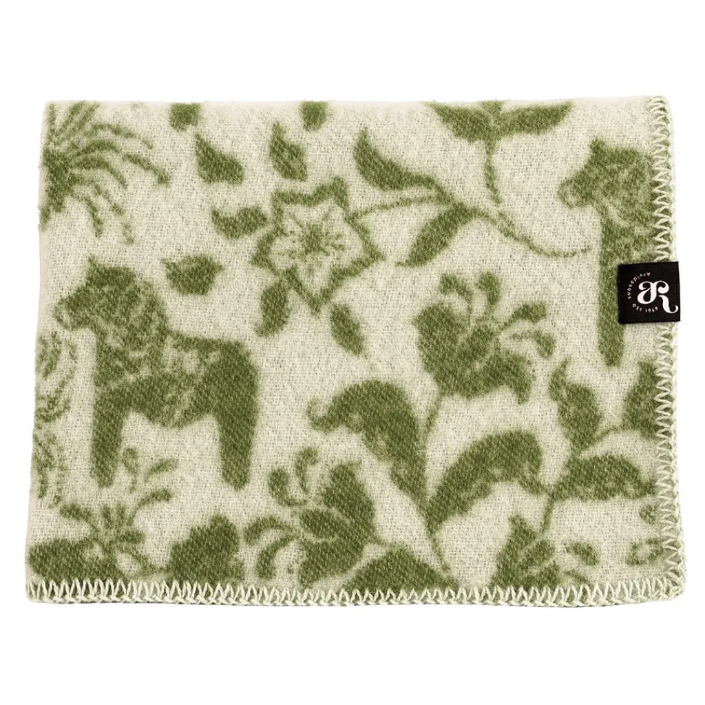 Arvidssons textil Babyfiltar|Ullplädar|Barnfilt Leksand grön 65x95cm med dalahästar och kurbits