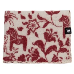 Arvidssons textil Babyfiltar|Ullplädar|Barnfilt Leksand röd 65x95cm med dalahästar och kurbits