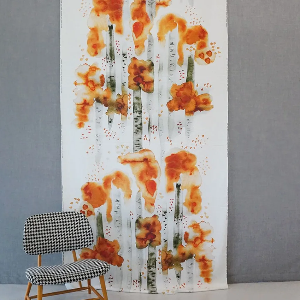 Arvidssons textil Gardintyger Mönstrade|Arvidssons Textil|Björkar orange tyg