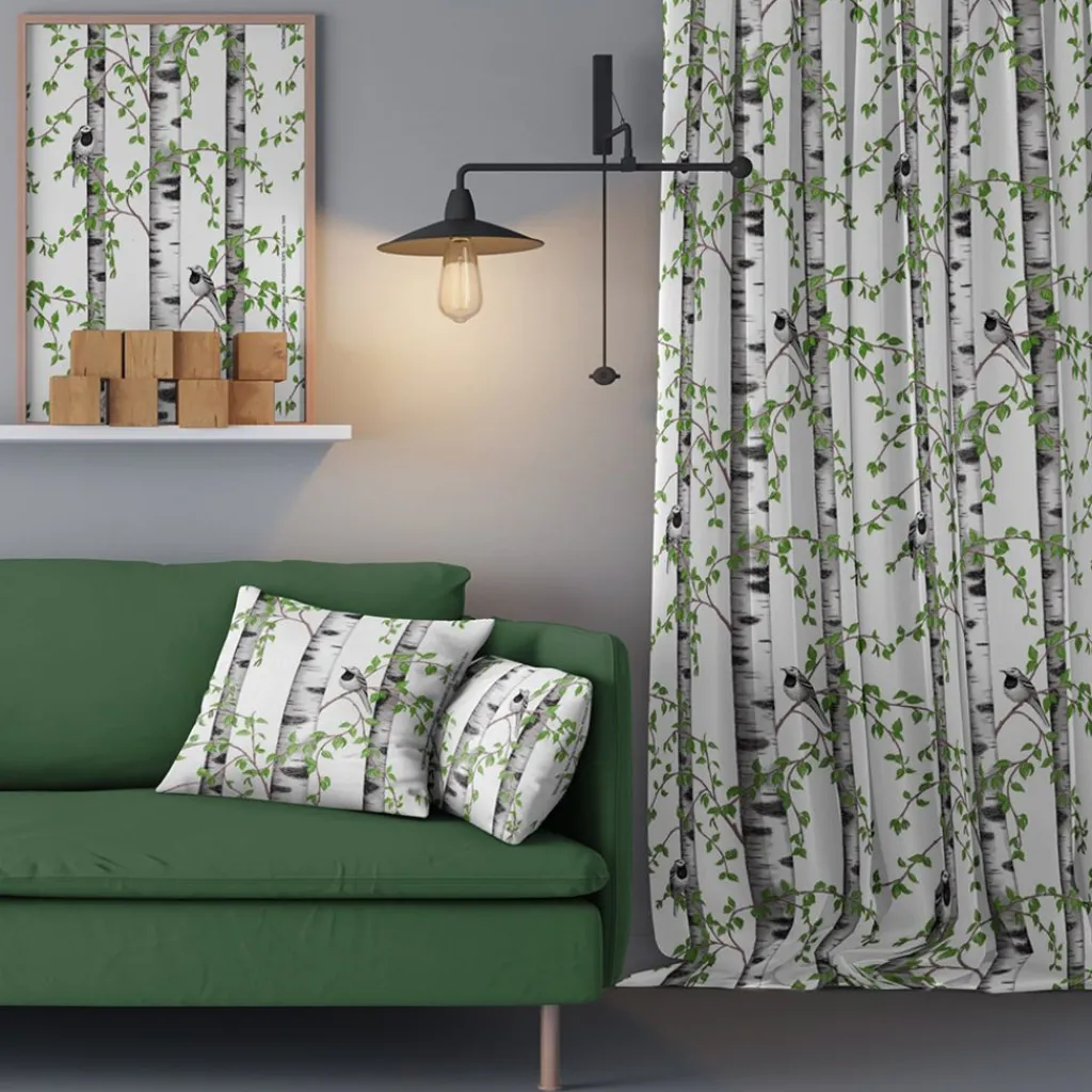 Arvidssons textil Gardiner Mönstrade|Björkdungen vit gardiner