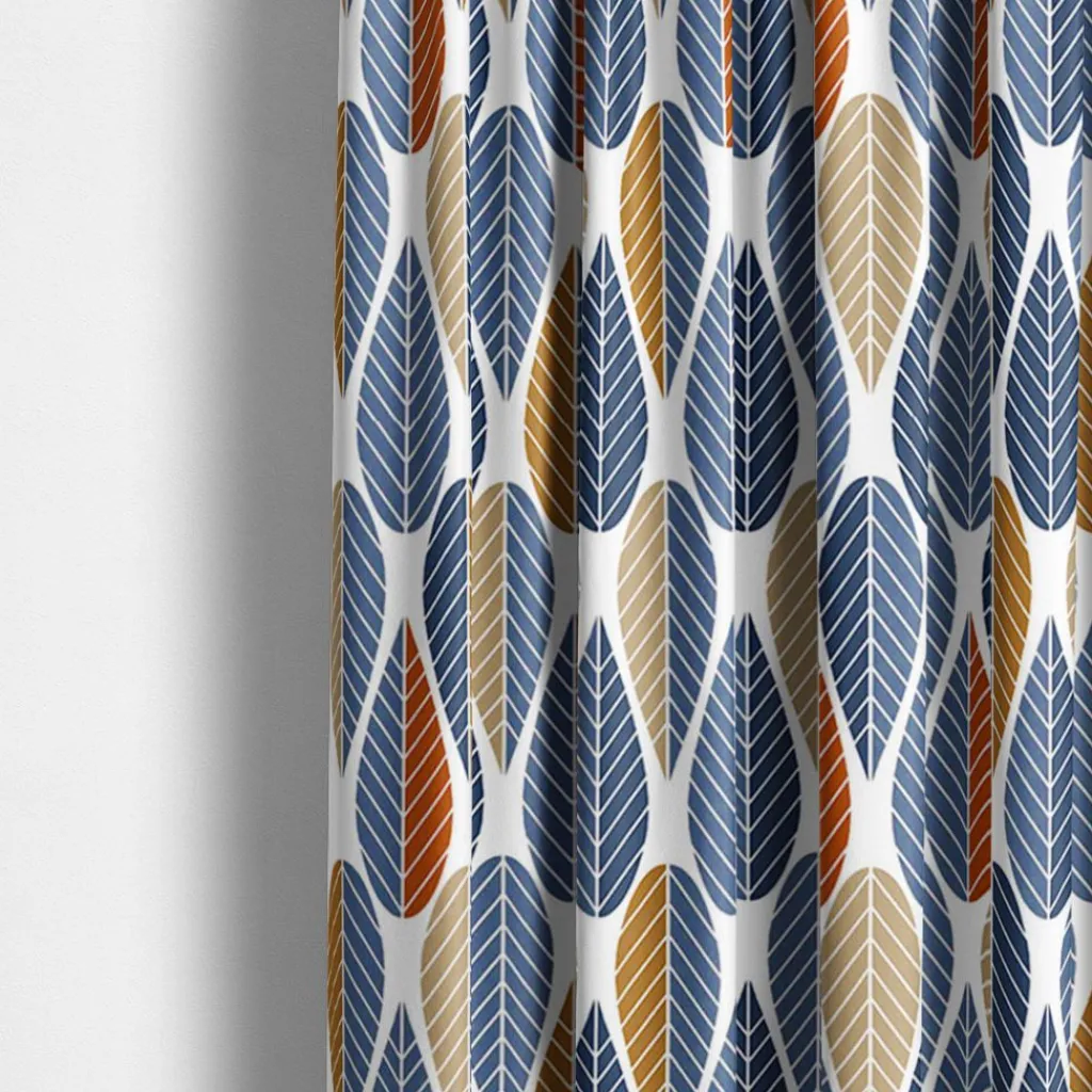 Arvidssons textil Gardiner Mönstrade|Blader blå gardiner