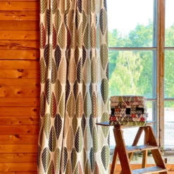 Arvidssons textil Gardiner Mönstrade|Blader grön-beige gardiner