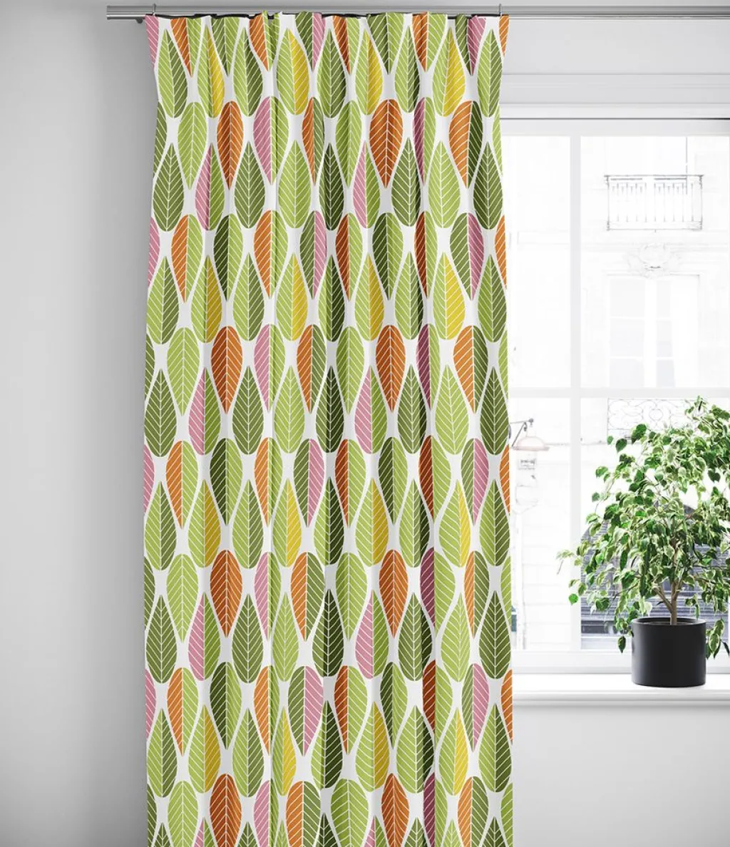 Arvidssons textil Gardiner Mönstrade|Blader grön-gul gardiner