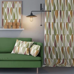 Arvidssons textil Gardiner Mönstrade|Blader grön-rost gardiner