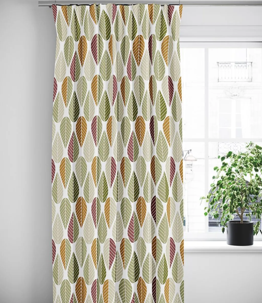 Arvidssons textil Gardiner Mönstrade|Blader grön-rost gardiner