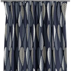 Arvidssons textil Gardiner Mönstrade|Blader mörkblå gardiner