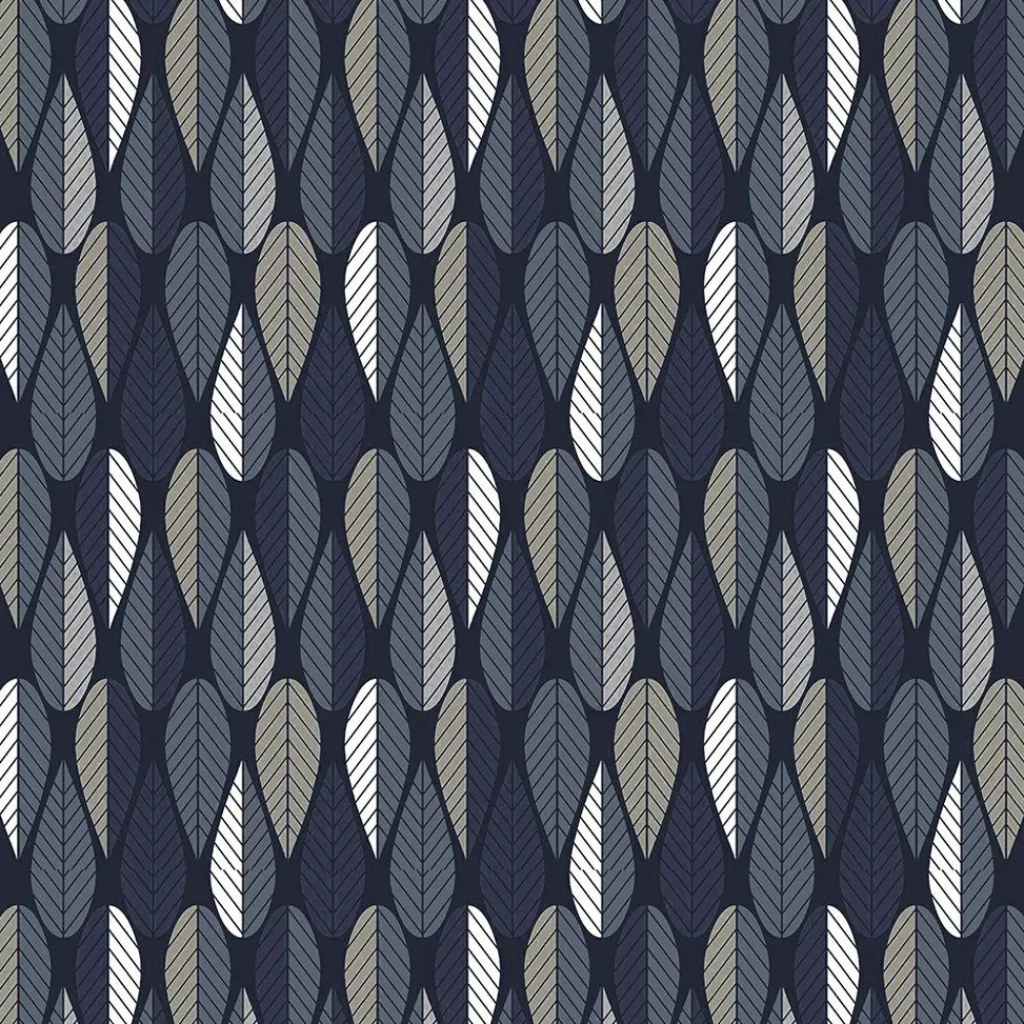 Arvidssons textil Gardintyger Mönstrade|Arvidssons Textil|Blader mörkblå tyg