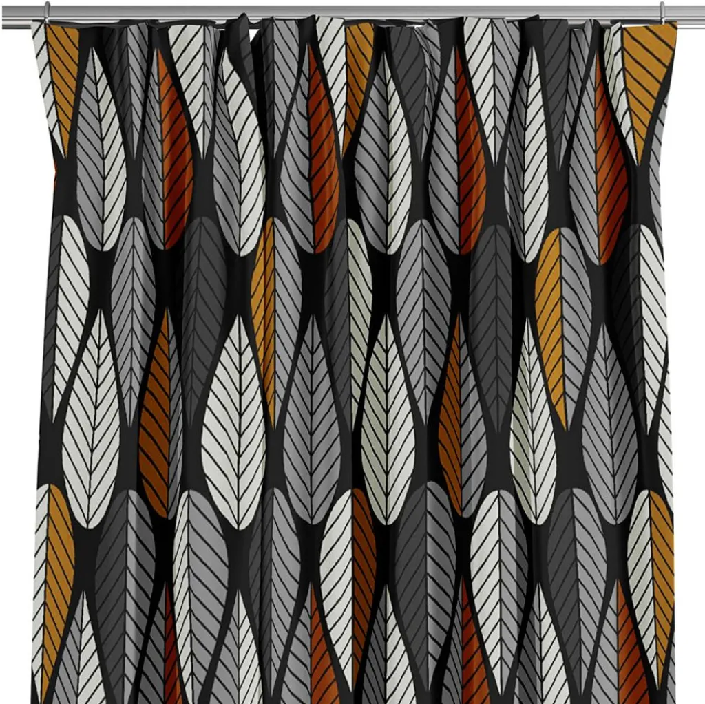 Arvidssons textil Gardiner Mönstrade|Blader svart-orange gardiner
