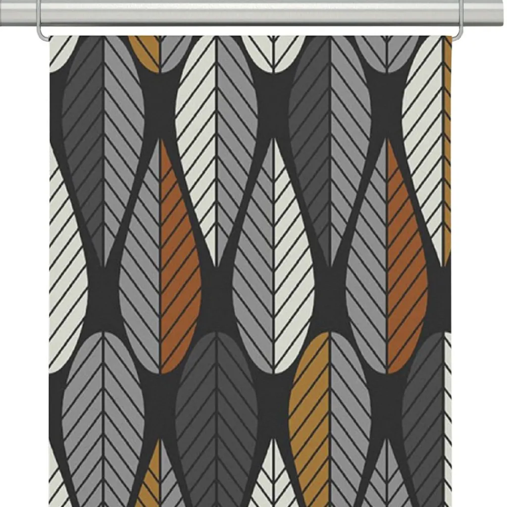 Arvidssons textil Panelgardiner|Blader svart-orange panelgardiner