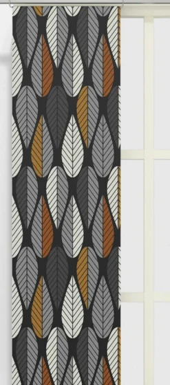 Arvidssons textil Panelgardiner|Blader svart-orange panelgardiner