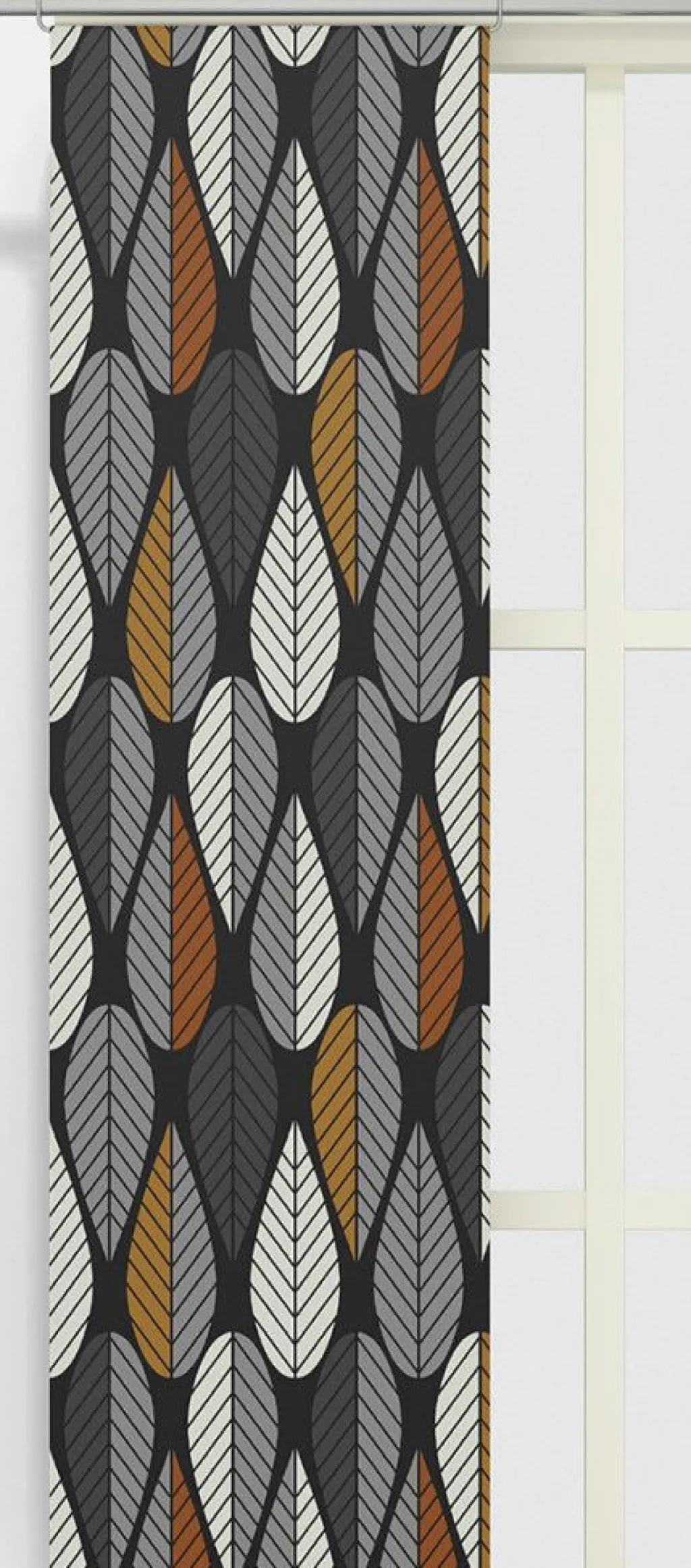 Arvidssons textil Panelgardiner|Blader svart-orange panelgardiner