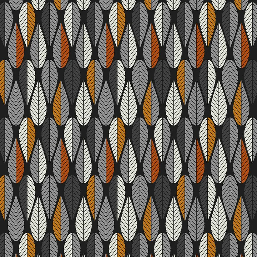 Arvidssons textil Gardintyger Mönstrade|Arvidssons Textil|Blader svart-orange tyg