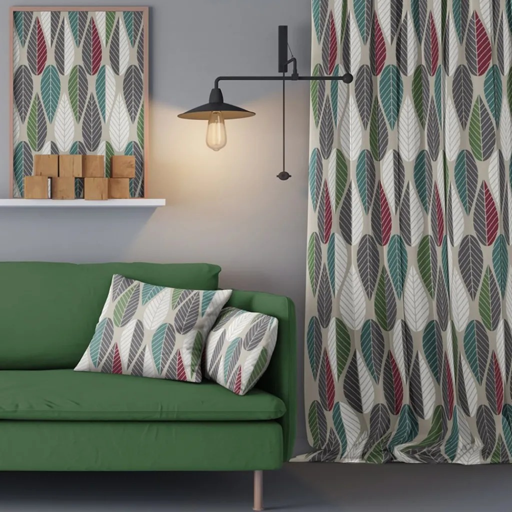 Arvidssons textil Gardintyger Mönstrade|Arvidssons Textil|Blader vinröd tyg