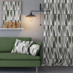 Arvidssons textil Gardiner Mönstrade|Blader vit-grå gardiner