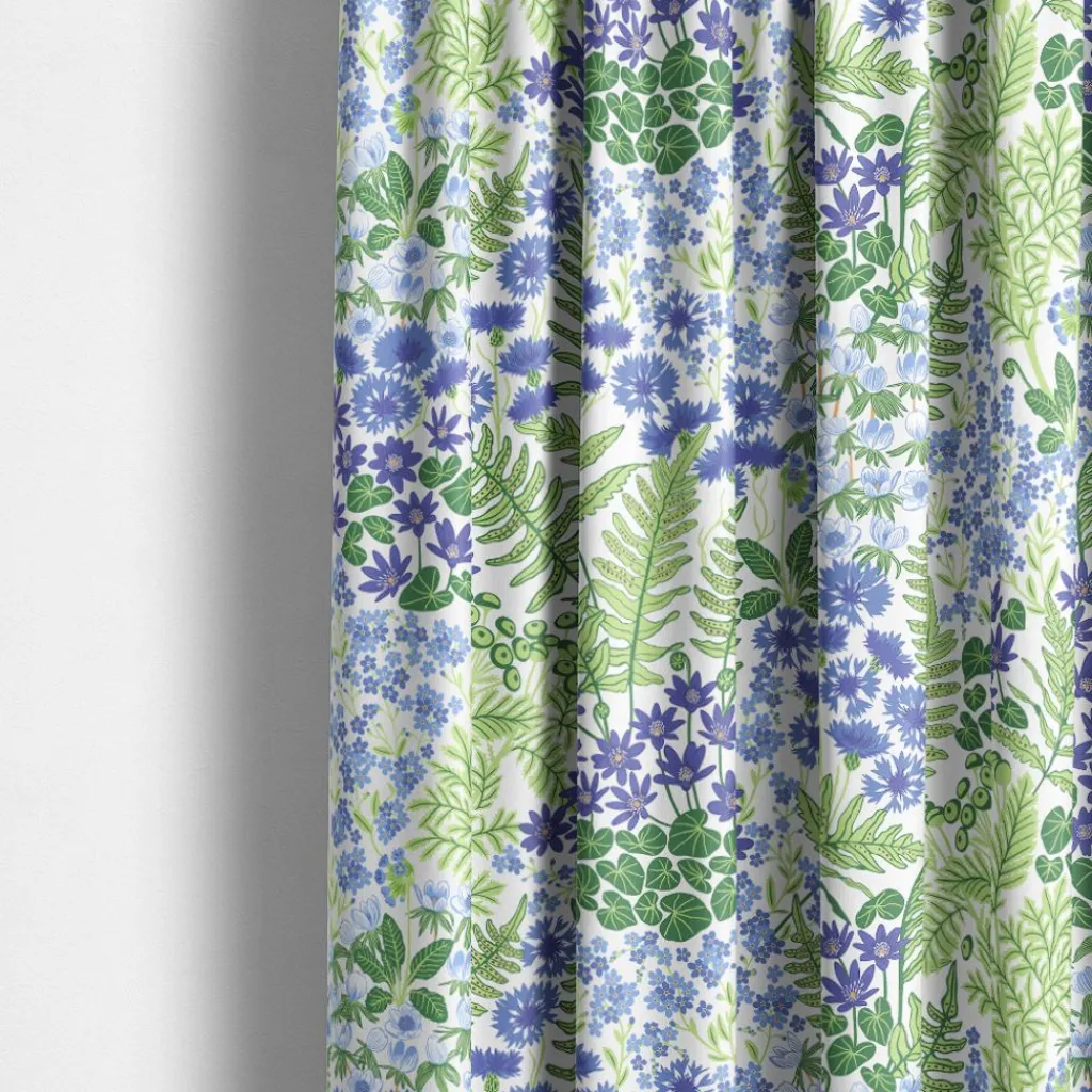 Arvidssons textil Gardintyger Mönstrade|Arvidssons Textil|Blå Blom vit tyg