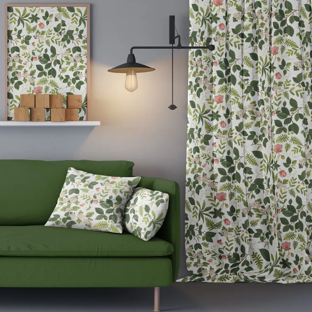 Arvidssons textil Gardiner Mönstrade|Blomsterlund grön - gardiner