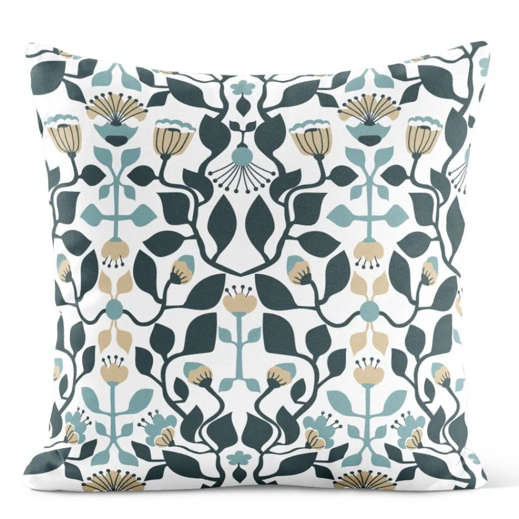 Arvidssons textil Mönstrade Kuddfodral|Blomstersnår turkos kuddfodral