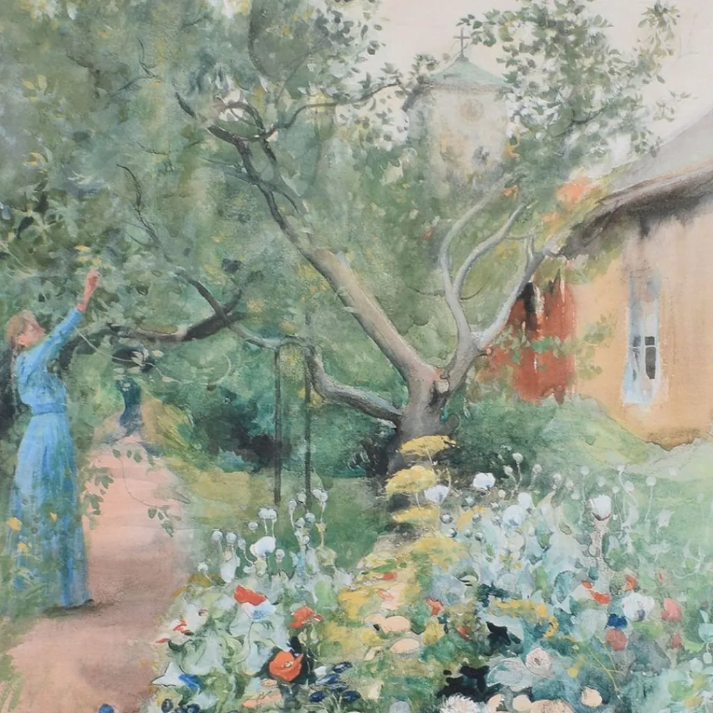 Svanefors Tygtavla|Blomsterträdgård 95x130 Tygtavla - Carl Larsson