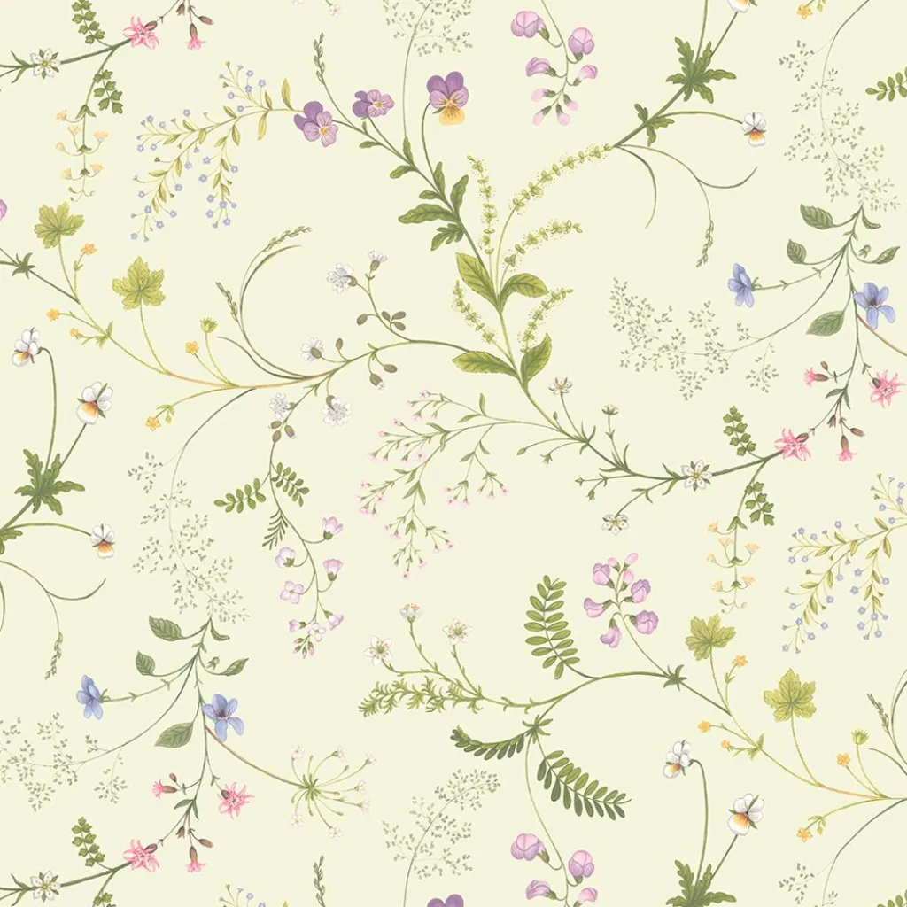Arvidssons textil Gardintyger Mönstrade|Arvidssons Textil|Blomsteryra gul blommigt tyg
