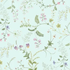 Arvidssons textil Gardinkappor Mönstrade|Blomsteryra ljusblå gardinkappa metervara
