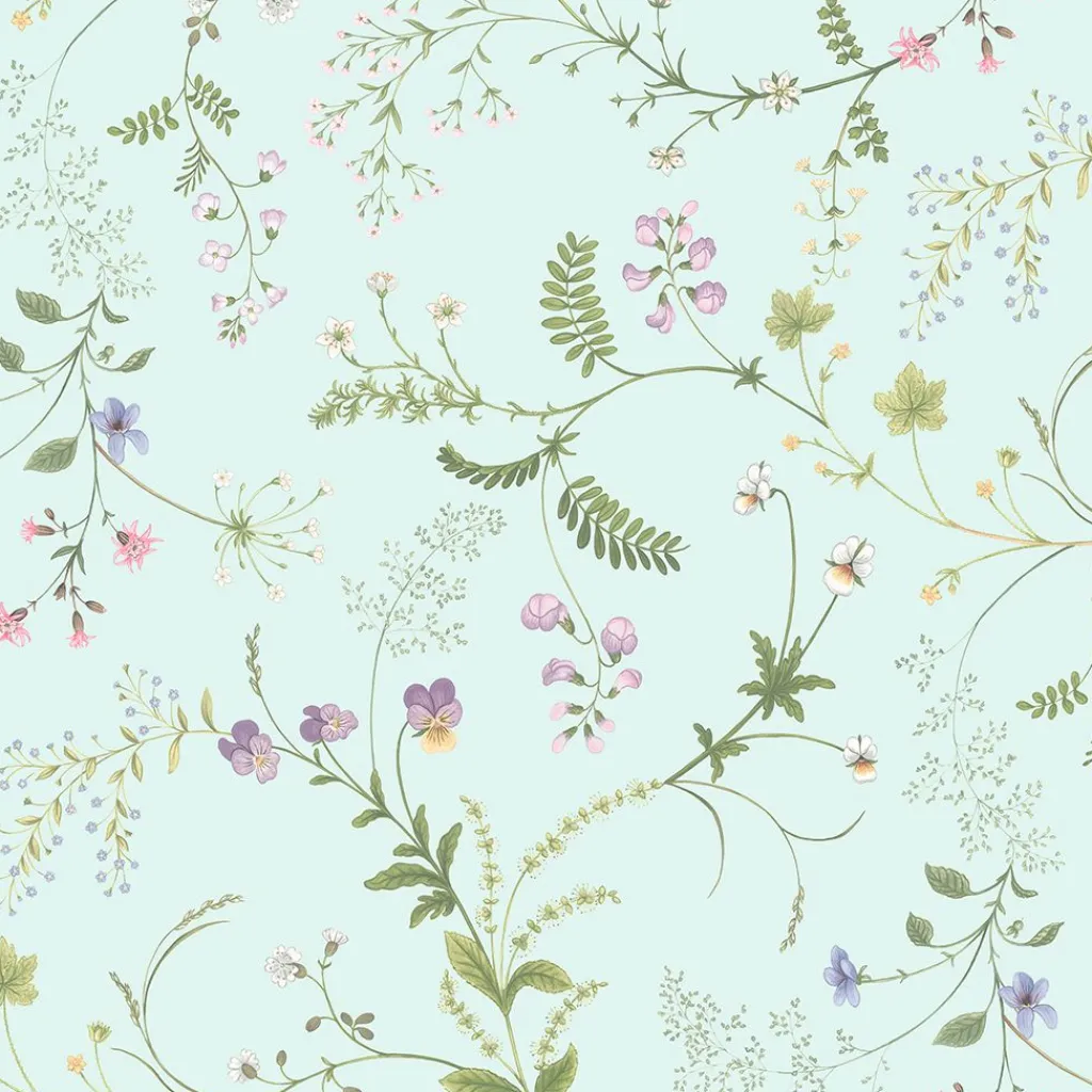 Arvidssons textil Gardinkappor Mönstrade|Blomsteryra ljusblå gardinkappa metervara