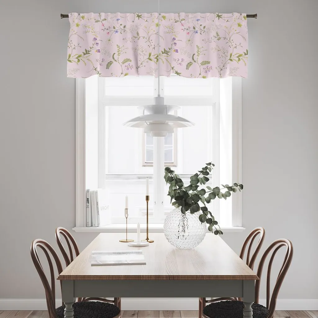 Arvidssons textil Gardinkappor Mönstrade|Blomsteryra rosa gardinkappa metervara