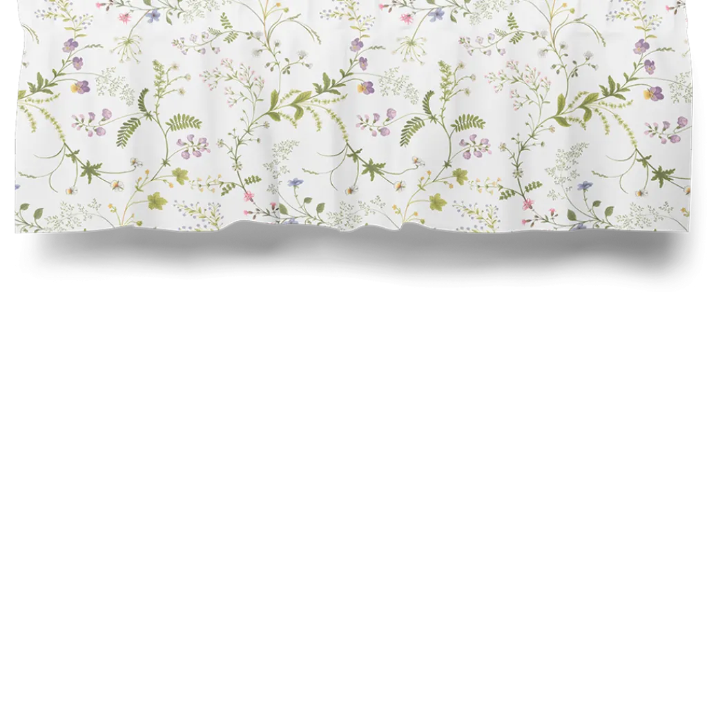 Arvidssons textil Gardinkappor Mönstrade|Blomsteryra vit gardinkappa metervara
