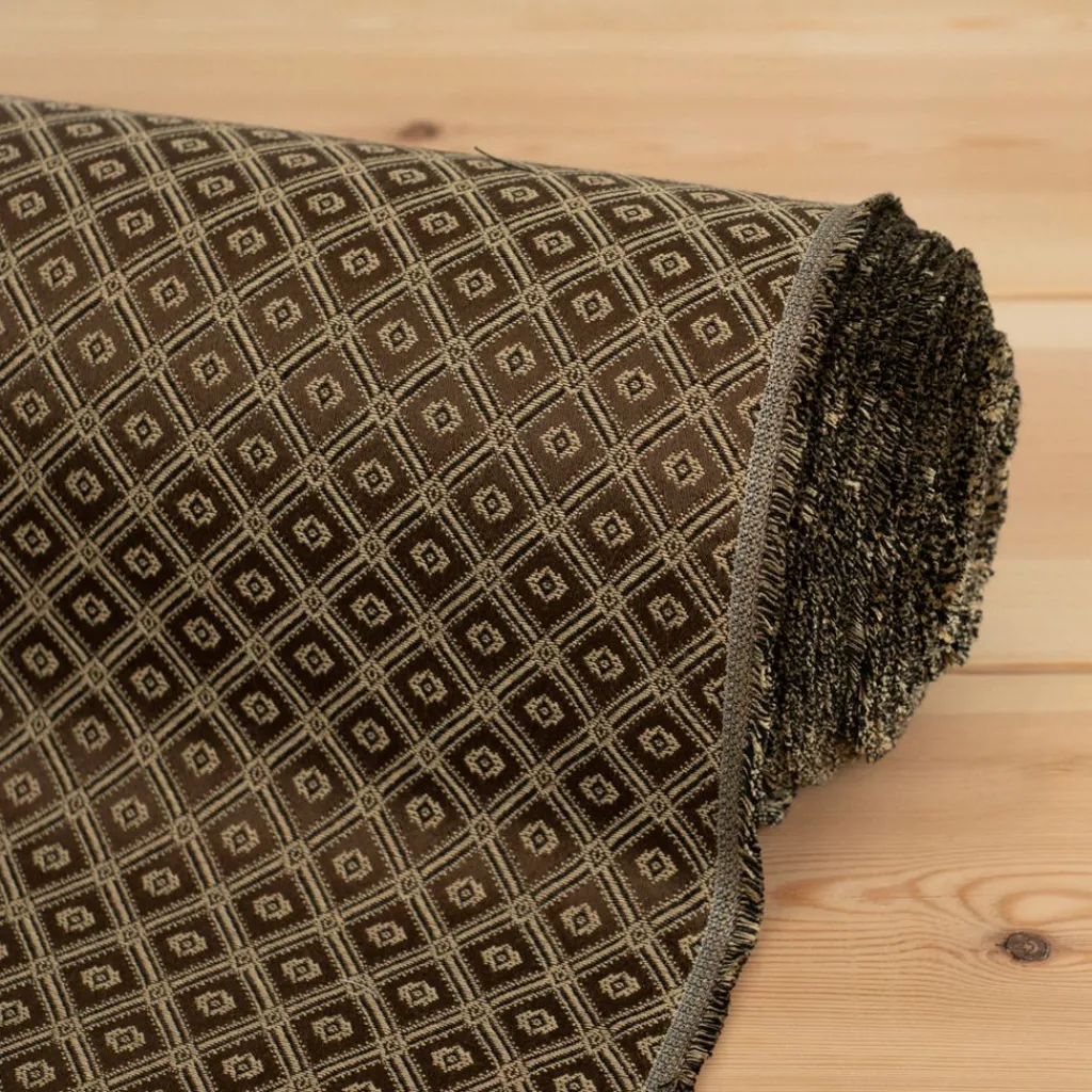 Nordisk Textil Rutiga Möbeltyger|Mönstrade Möbeltyger|Borgholm brun-guld - rutigt möbeltyg i klassisk stil