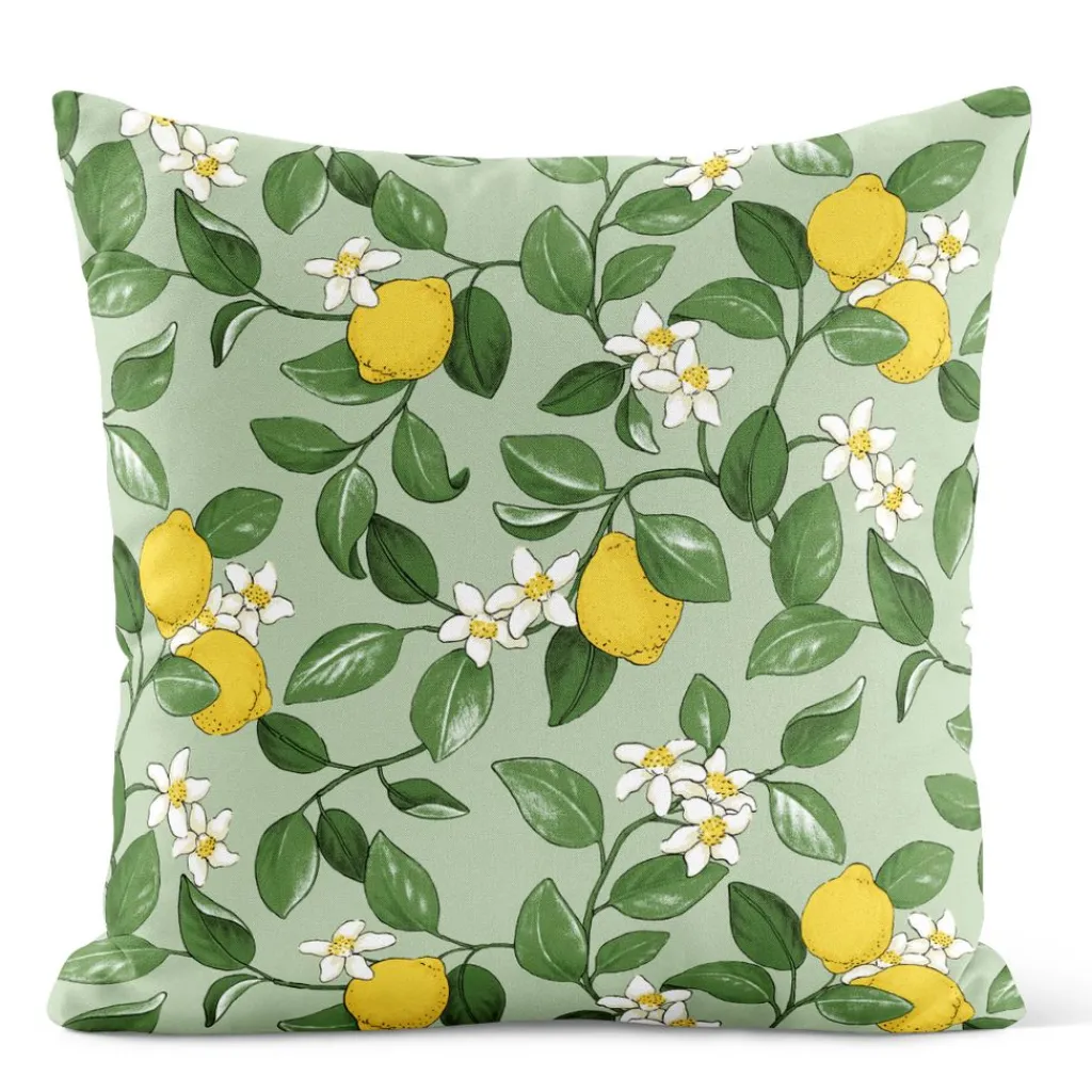 Arvidssons textil Mönstrade Kuddfodral|Citronlycka grön kuddfodral med citroner