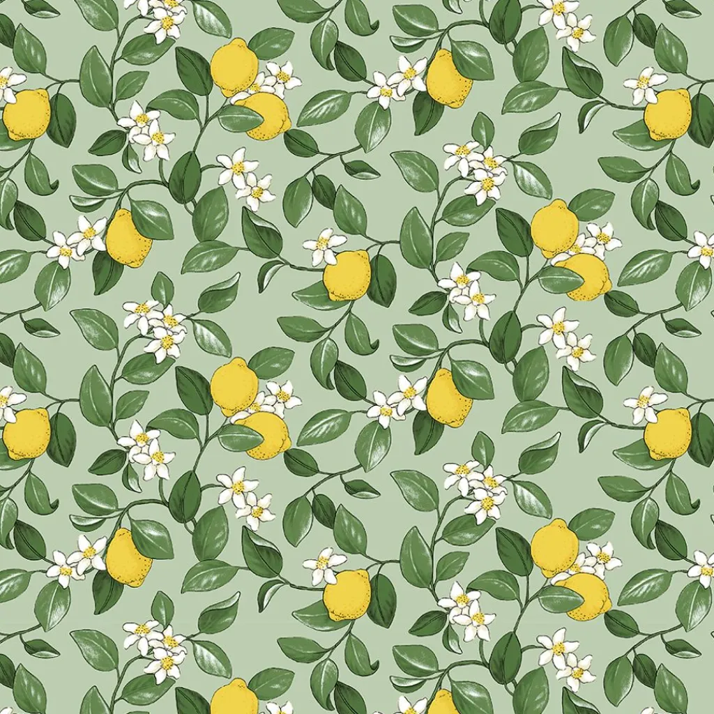 Arvidssons textil Gardintyger Mönstrade|Arvidssons Textil|Citronlycka grön tyg med citroner