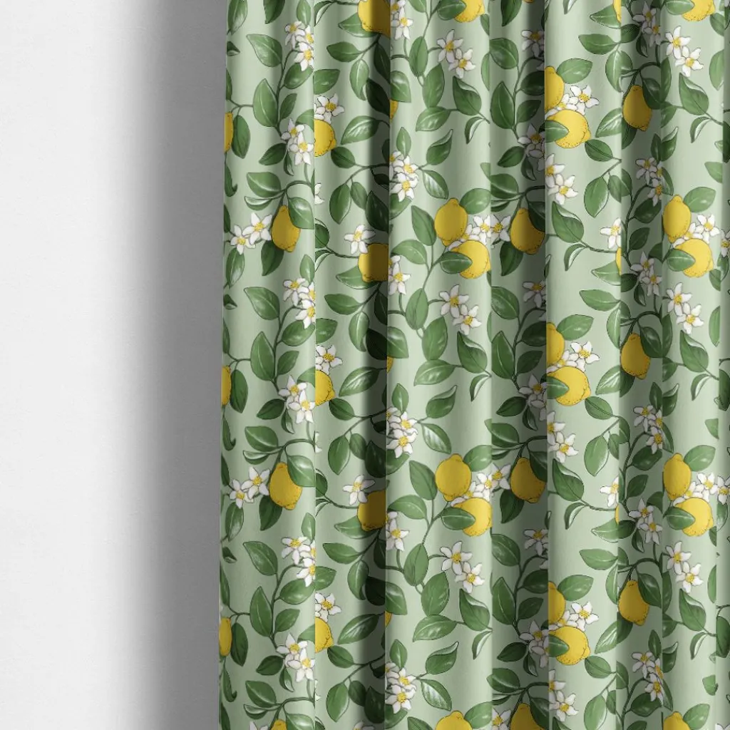 Arvidssons textil Gardintyger Mönstrade|Arvidssons Textil|Citronlycka grön tyg med citroner