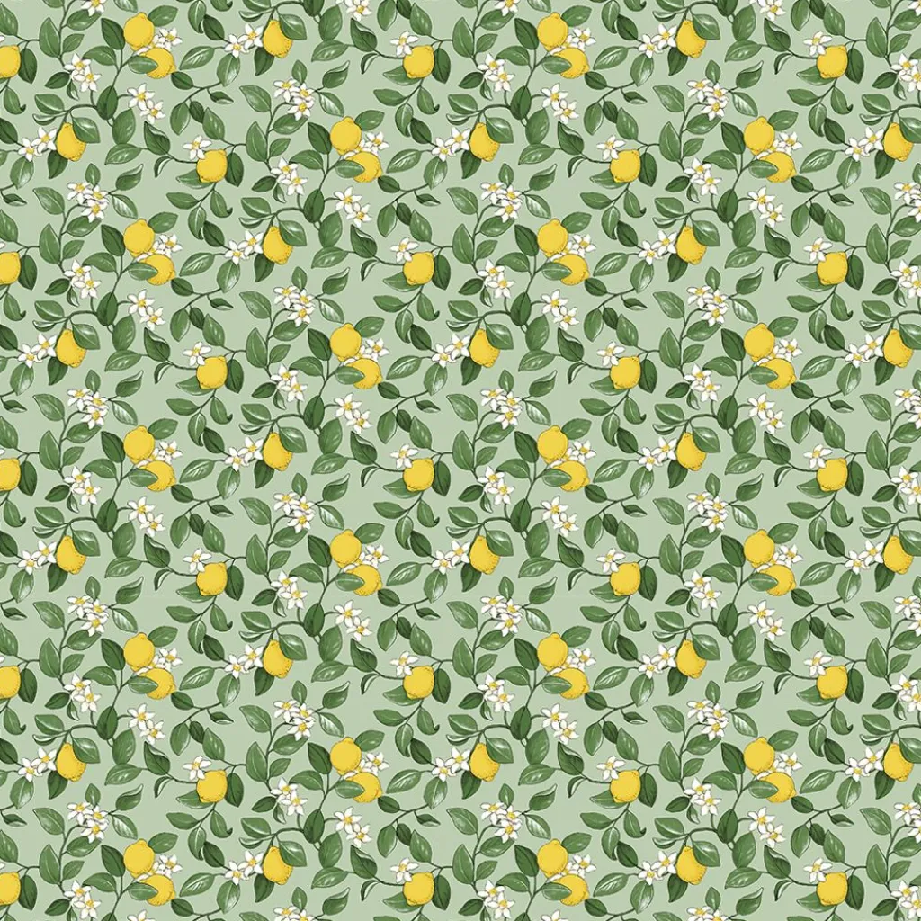 Arvidssons textil Gardintyger Mönstrade|Arvidssons Textil|Citronlycka grön tyg med citroner