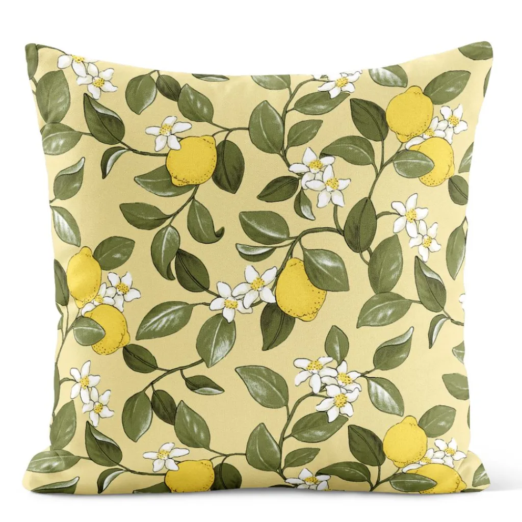 Arvidssons textil Mönstrade Kuddfodral|Citronlycka gul kuddfodral med citroner