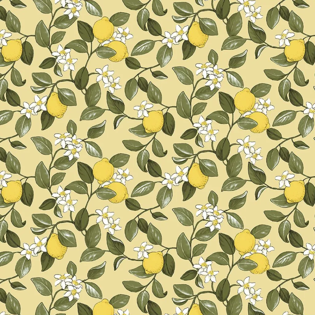 Arvidssons textil Gardintyger Mönstrade|Arvidssons Textil|Citronlycka gul tyg med citroner