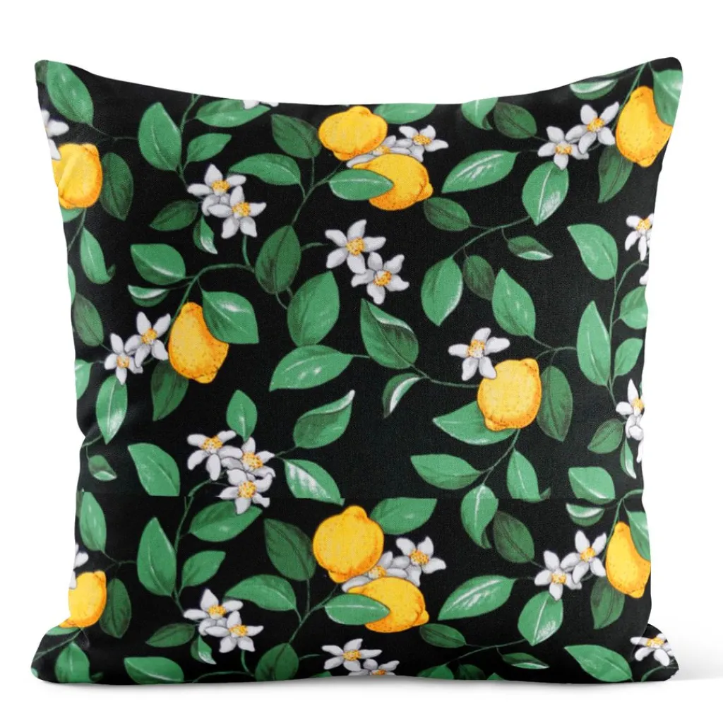 Arvidssons textil Mönstrade Kuddfodral|Citronlycka svart kuddfodral med citroner