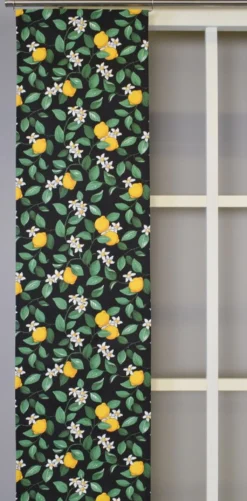 Arvidssons textil Panelgardiner|Citronlycka svart panelgardiner med citroner