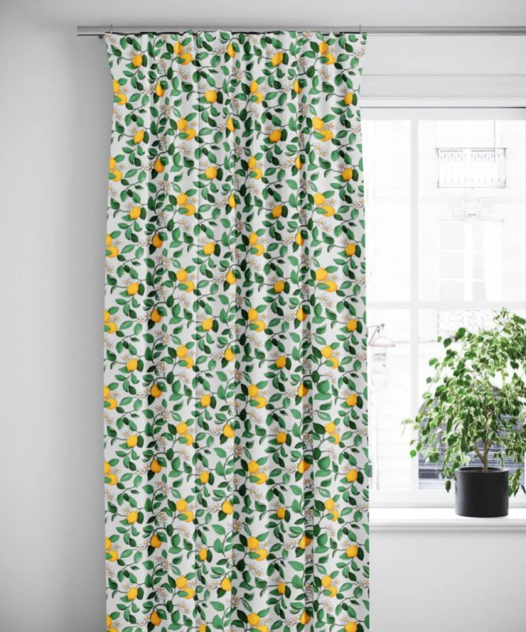 Arvidssons textil Gardiner Mönstrade|Citronlycka vit gardiner med citroner