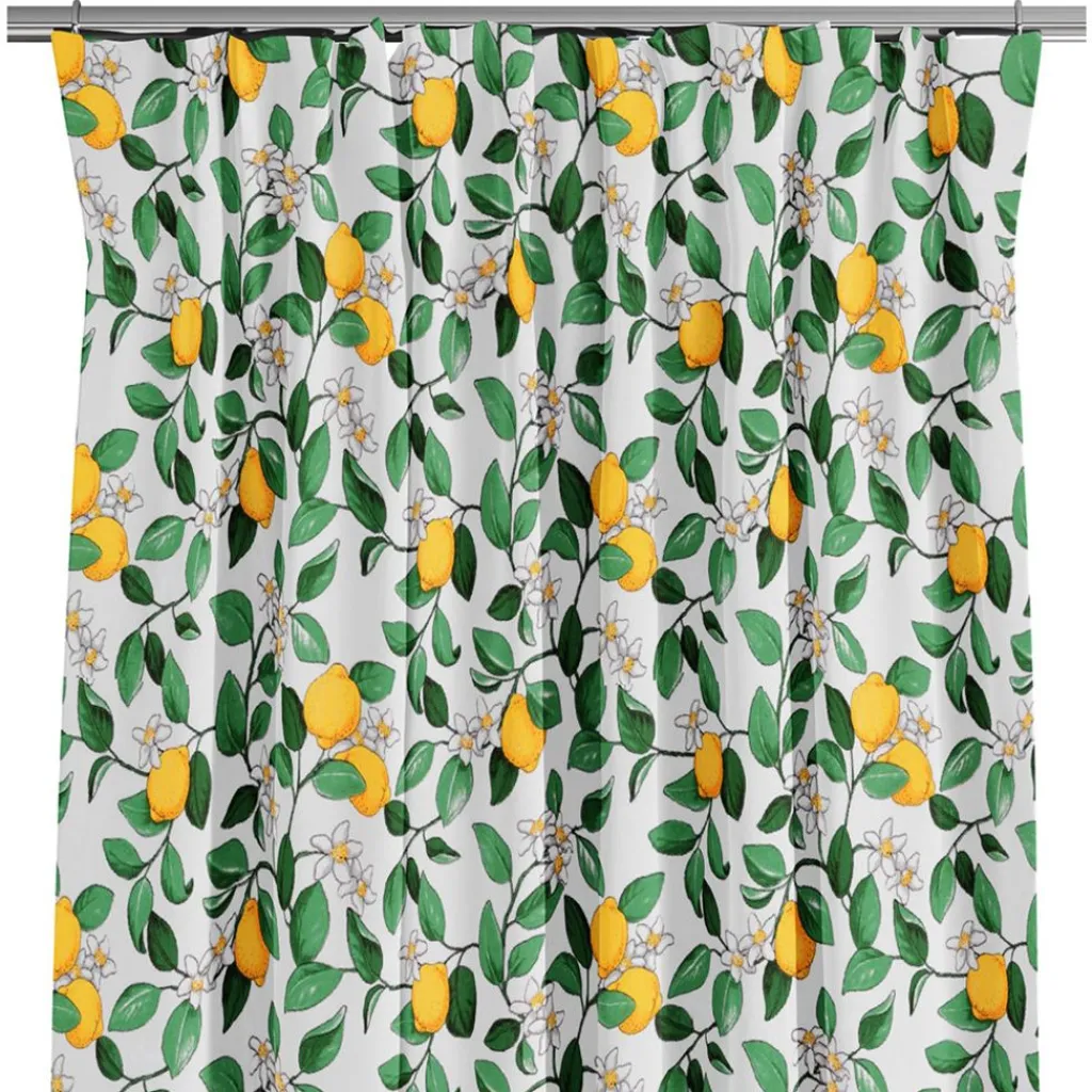 Arvidssons textil Gardiner Mönstrade|Citronlycka vit gardiner med citroner
