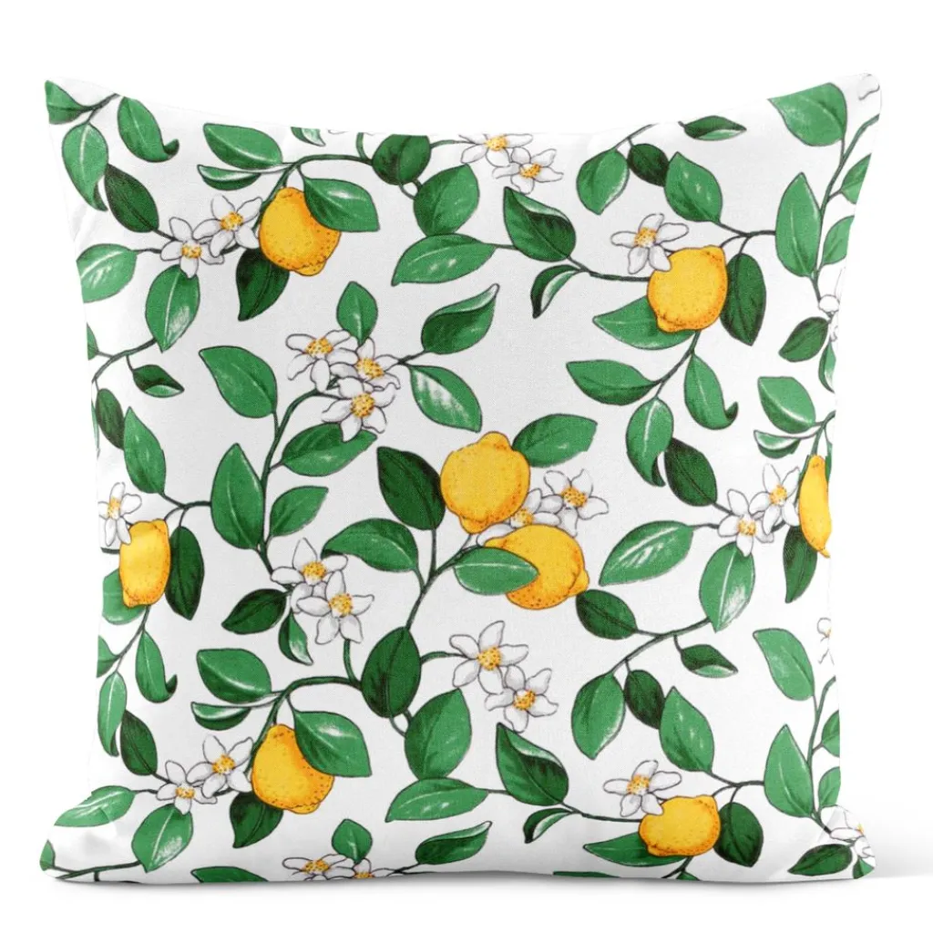 Arvidssons textil Mönstrade Kuddfodral|Citronlycka vit kuddfodral med citroner