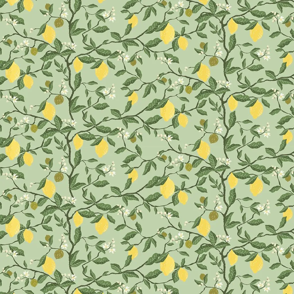 Arvidssons textil Gardintyger Mönstrade|Arvidssons Textil|Citronträd grön - tyg med citroner