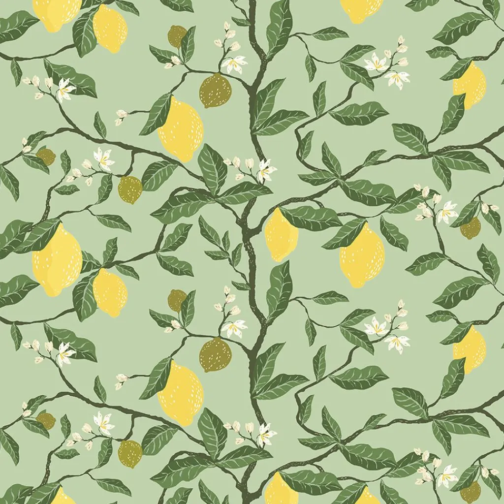 Arvidssons textil Gardintyger Mönstrade|Arvidssons Textil|Citronträd grön - tyg med citroner