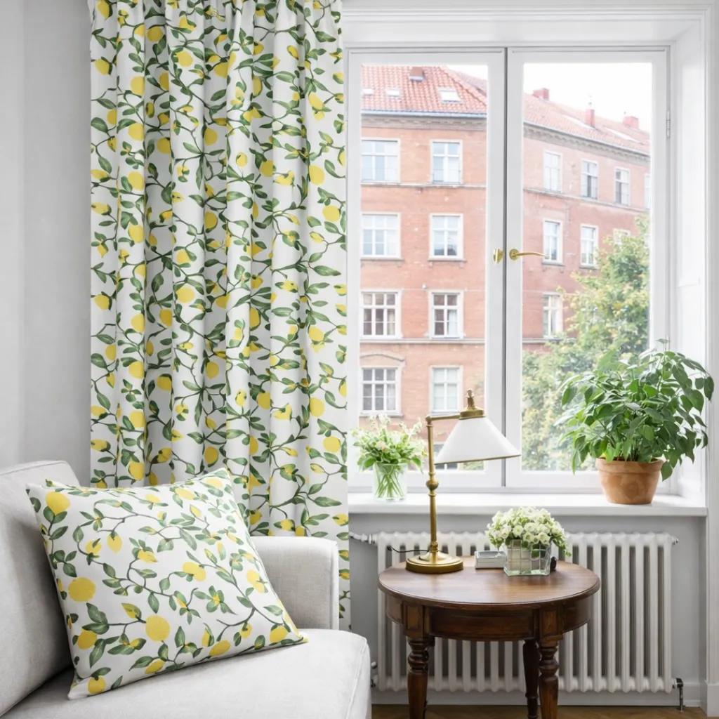 Arvidssons textil Gardiner Mönstrade|Citronträd gul - gardiner med citroner