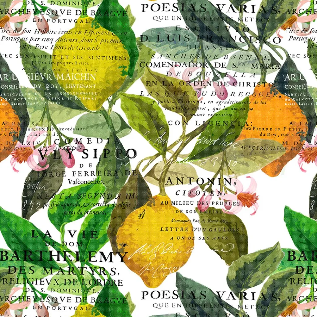 Arvidssons textil Gardintyger Mönstrade|Arvidssons Textil|Citrus offwhite tyg – Ljus elegans med citrusdetaljer